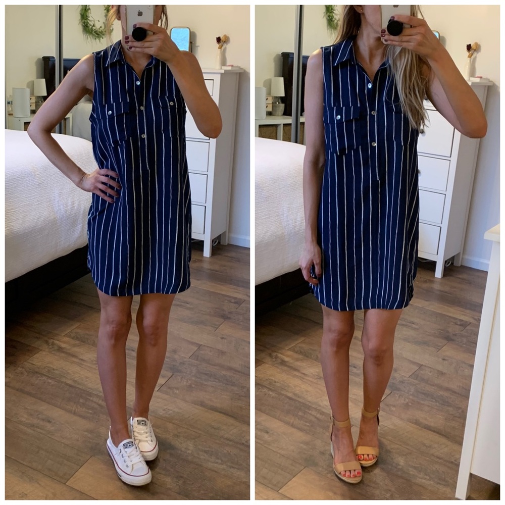 NWOT A&F navy blue striped dress